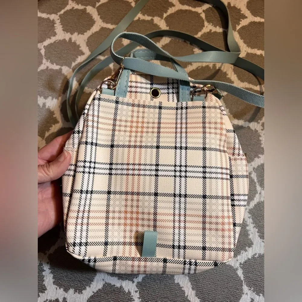 Plaid Mini Backpack with Blue Straps